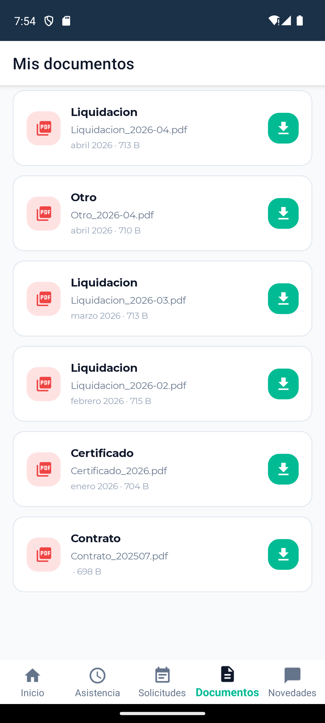 Documentos del trabajador en la app